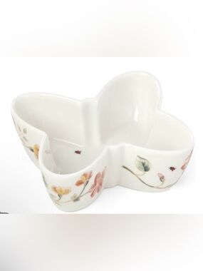 Lenox White Porcelain Butterfly Bowl with Pink and Yellow Floral Accents